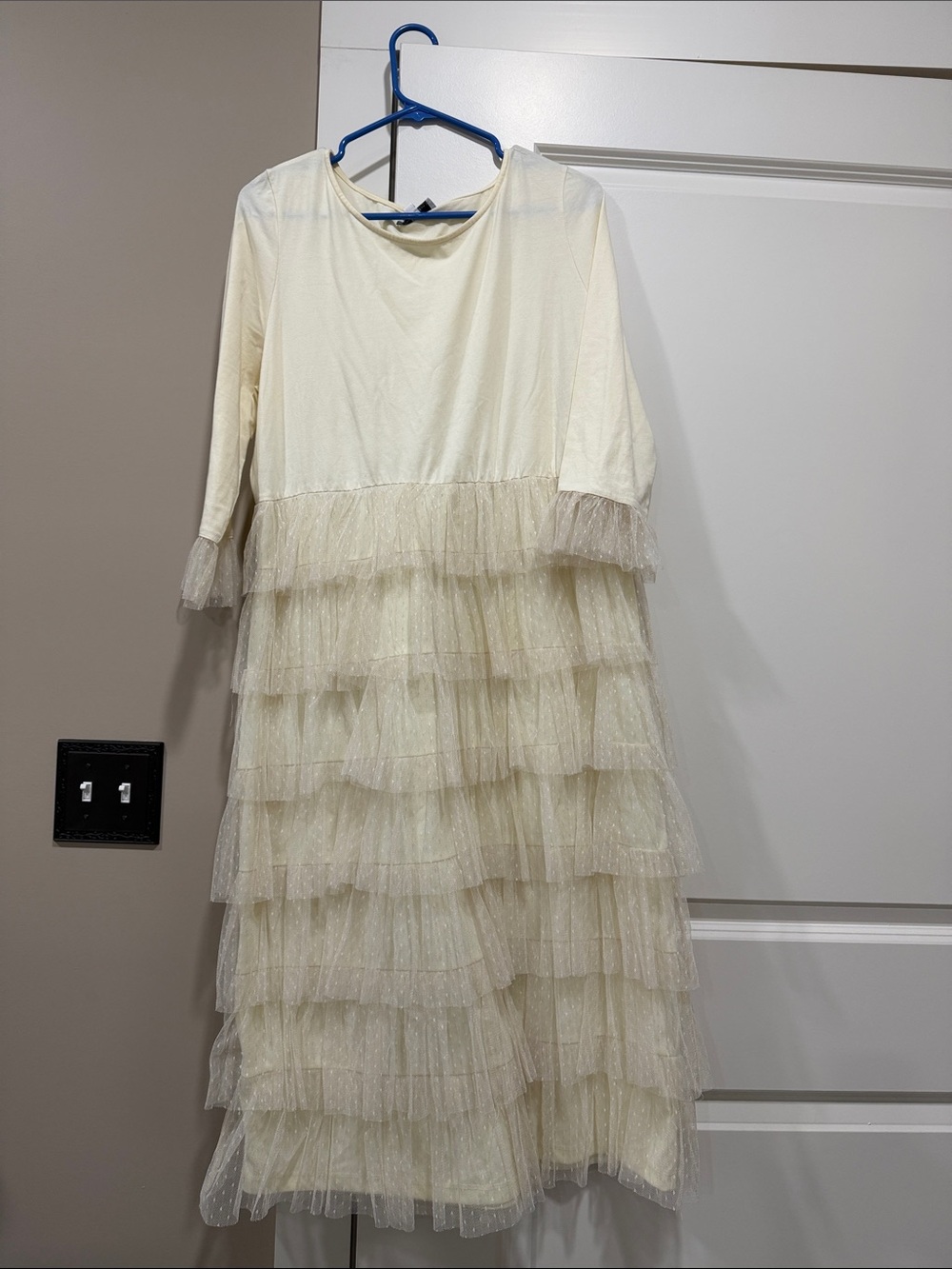 Dainty Jewells Cream Long Sleeve Tiered Tulle Midi Dress